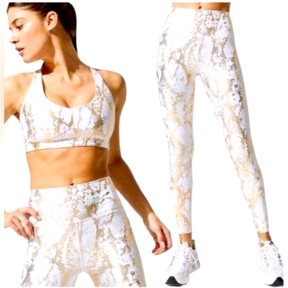 Carbon 38 NWOT Metallic White and Gold Snakeskin Print Activewear Set